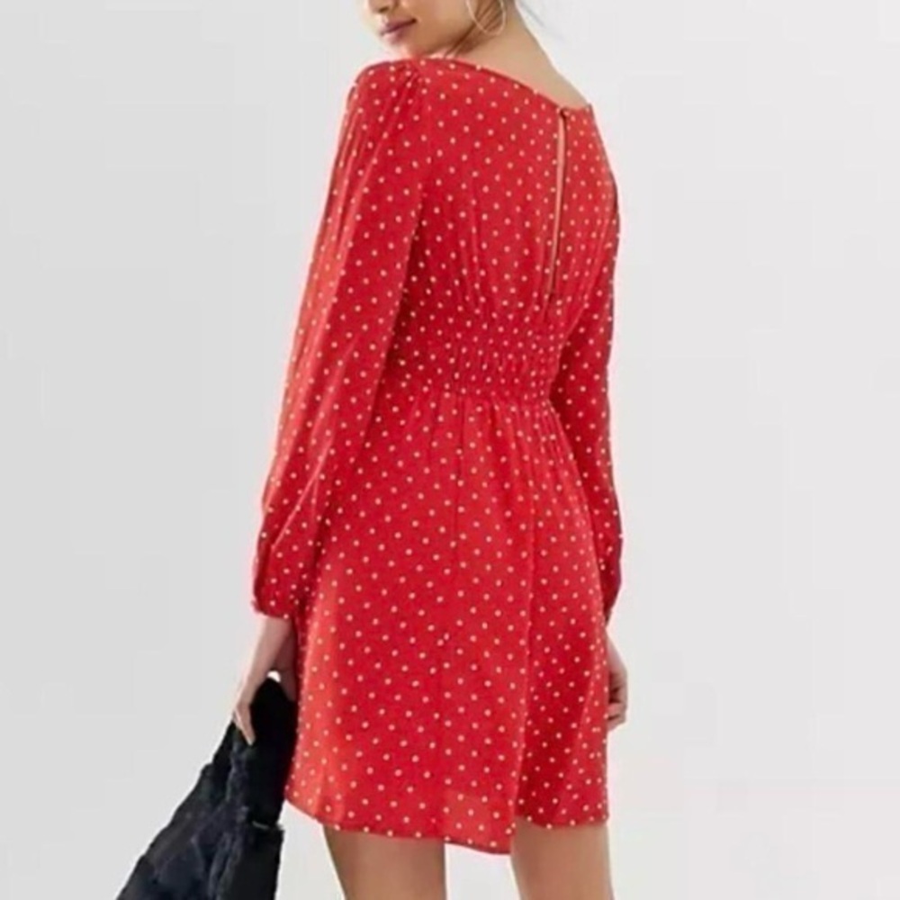 ASOS  Bershka mini skater dress long sleeve red white polka dot size M
